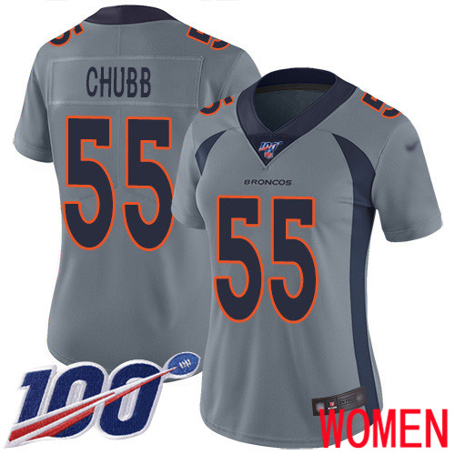 Women Denver Broncos #55 Bradley Chubb Limited Silver Inverted Legend 100th Season Football NFL Jersey->women nfl jersey->Women Jersey